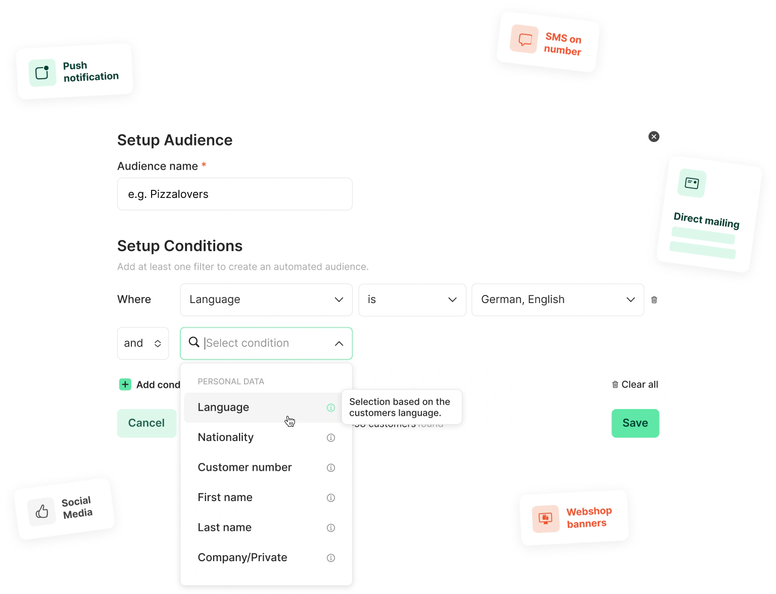 Setup Audience — conditions screen