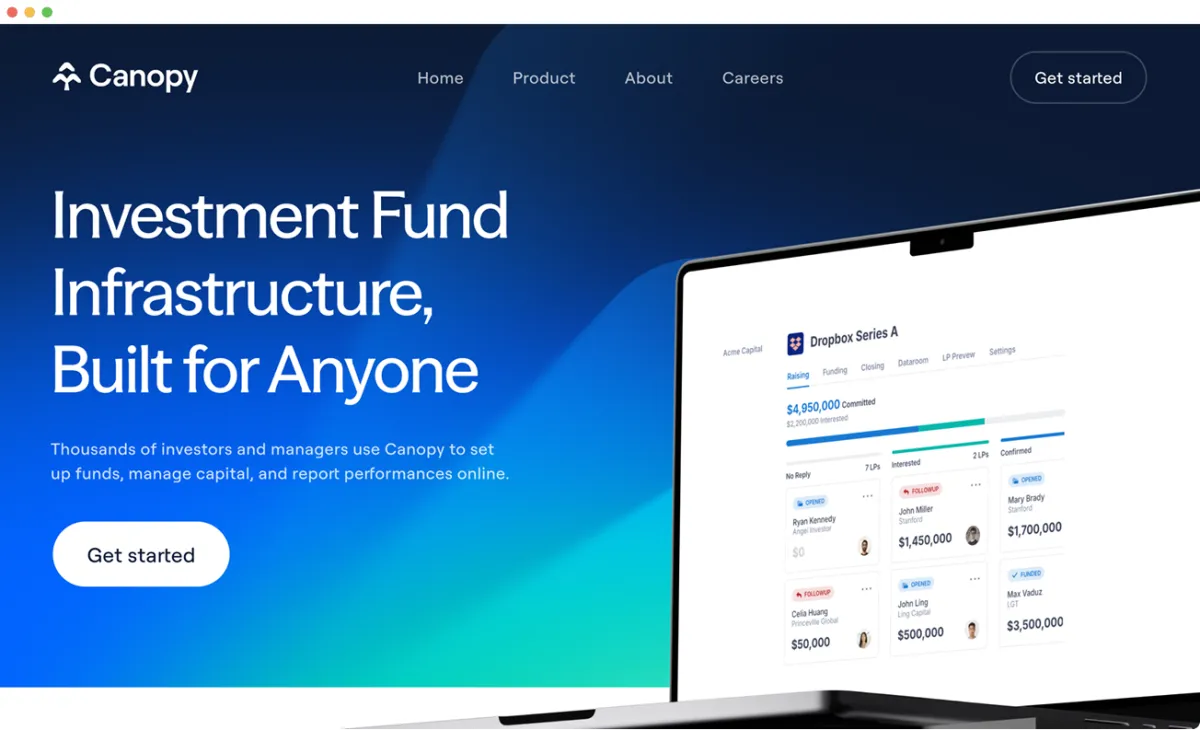 Canopy — Redesign for an investment SaaS for fund managers, after redesign