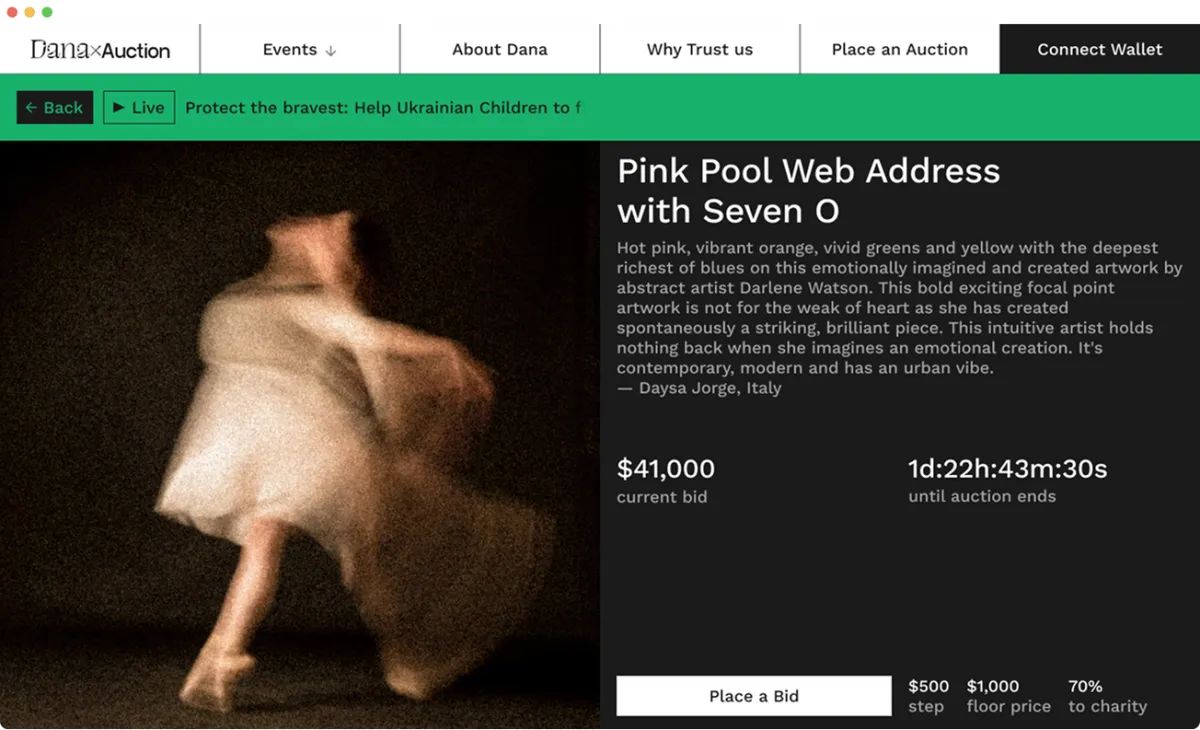 Dana Auction — Web design for an NFT art auction marketplace