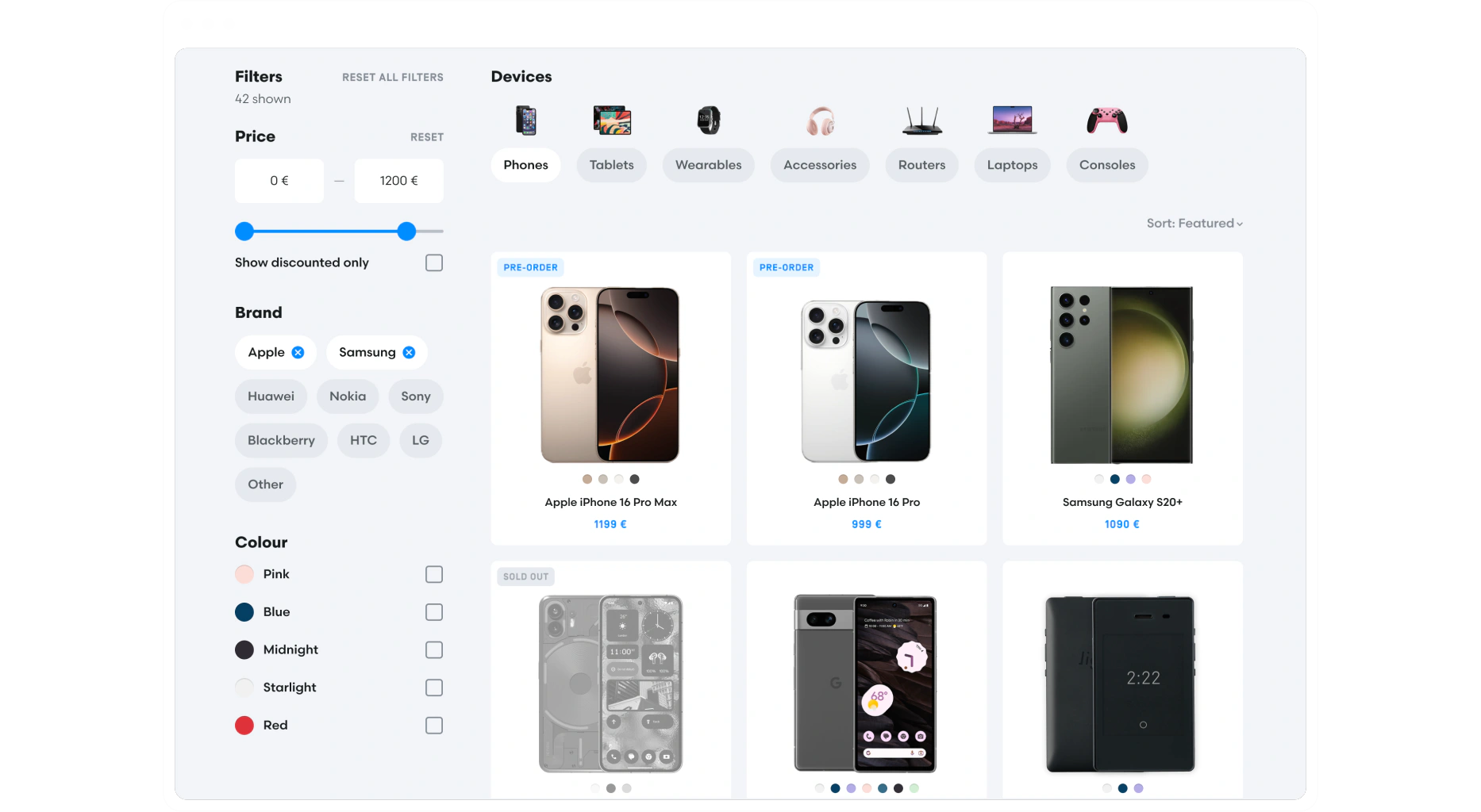 Desktop e-commerce catalogue page