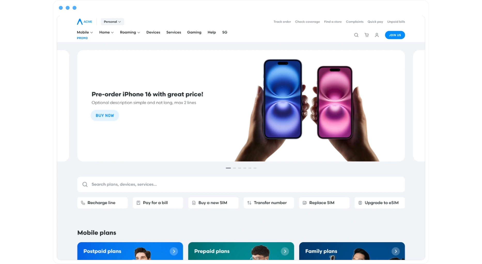 Desktop store home page