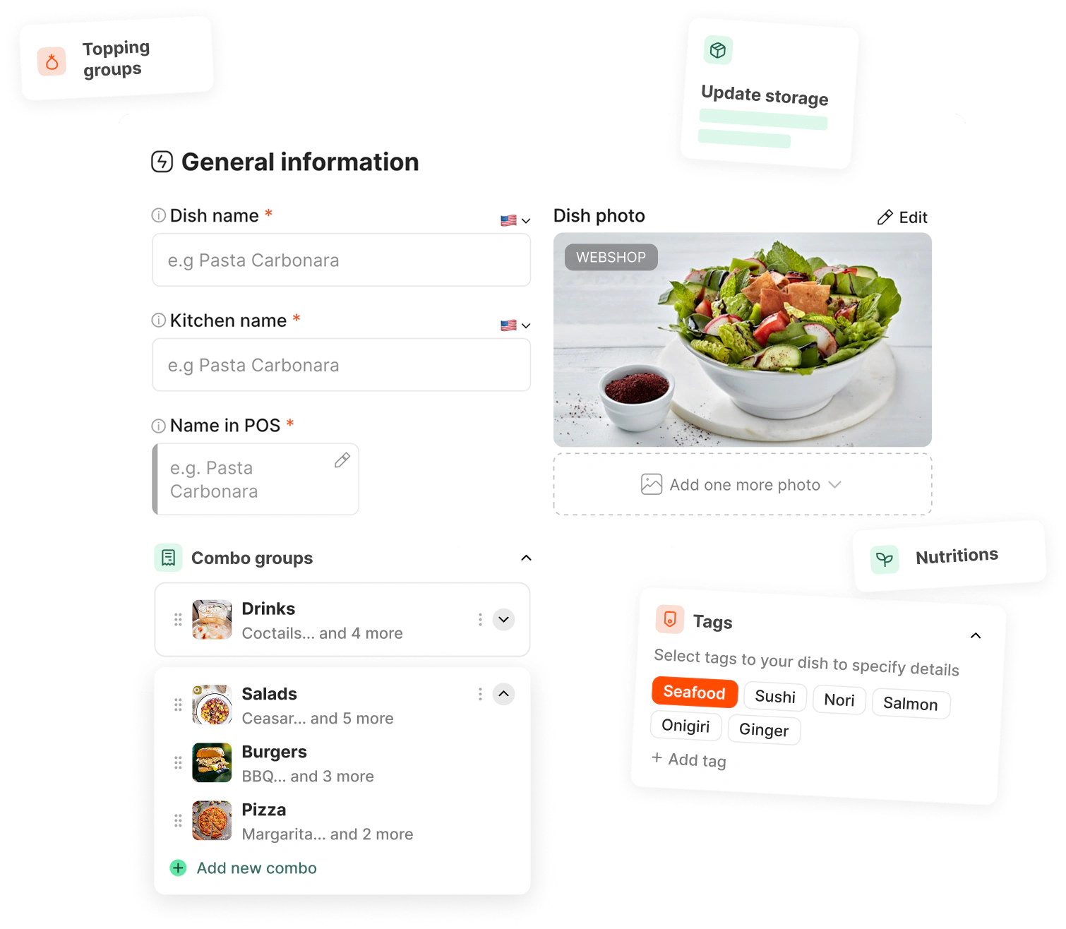 Dish creation screen