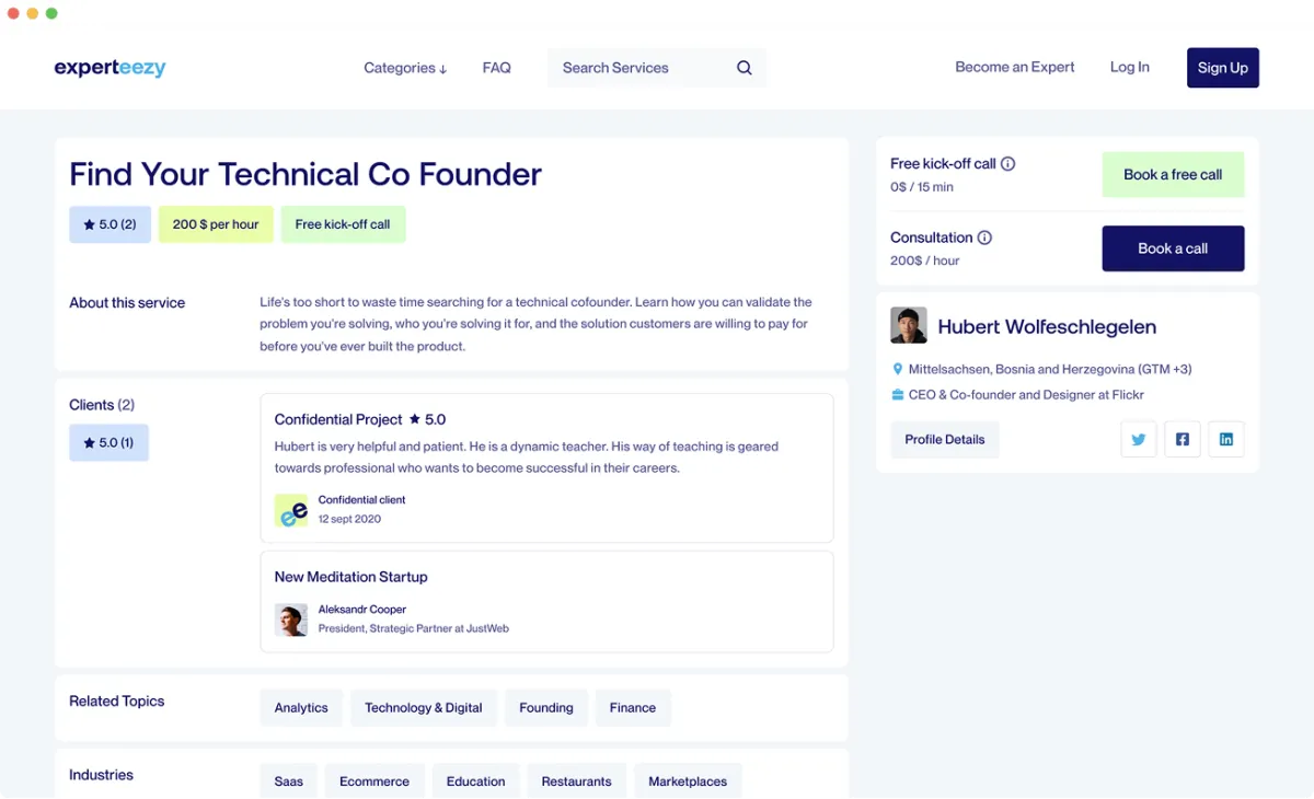Experteezy — Product design for an expert consultation marketplace