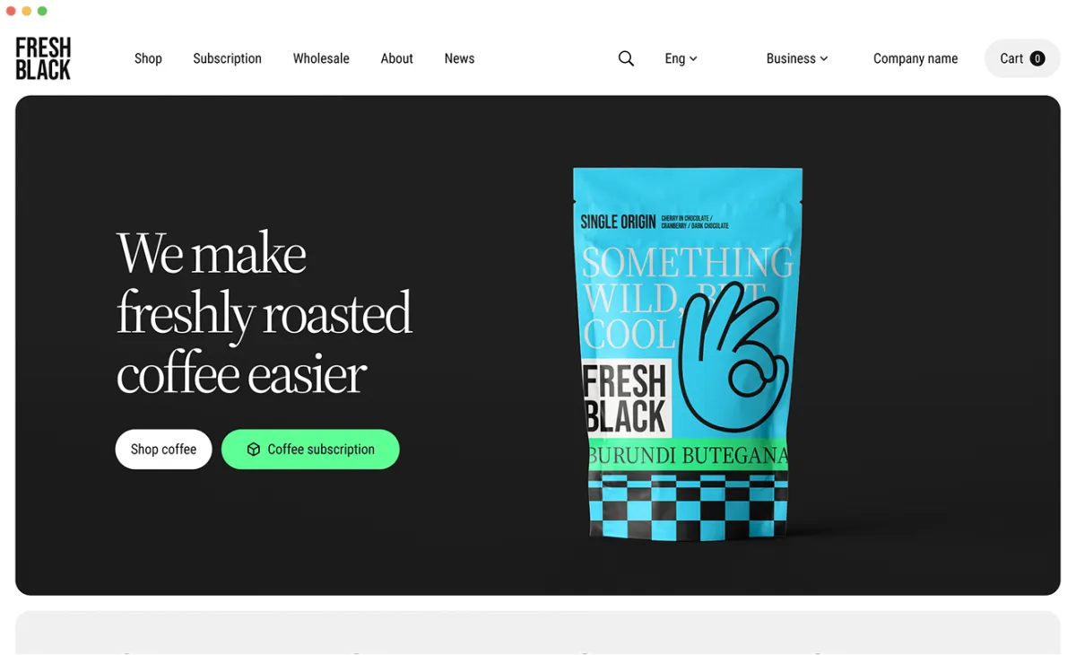 Fresh Black — Product design for a specialty coffee store, after redesign