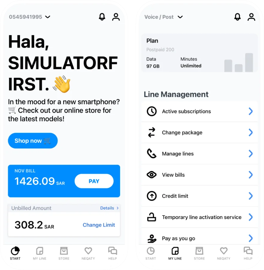 Mobily — Redesign and design system for a telecom mobile app, before redesign