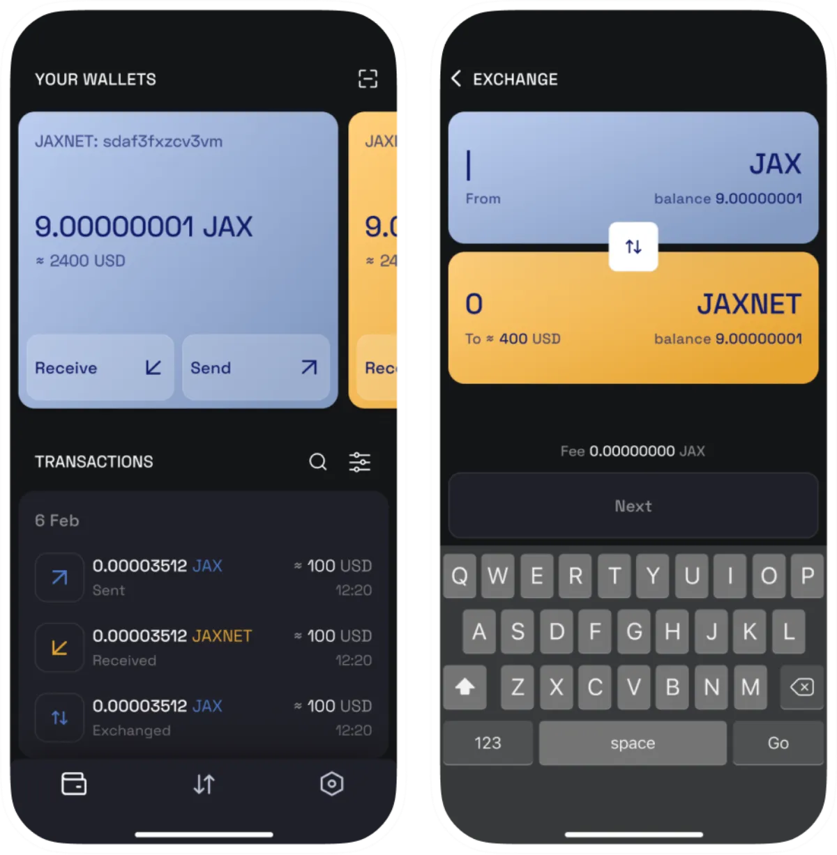 Jax — Product design for a mobile cryptocurrency wallet