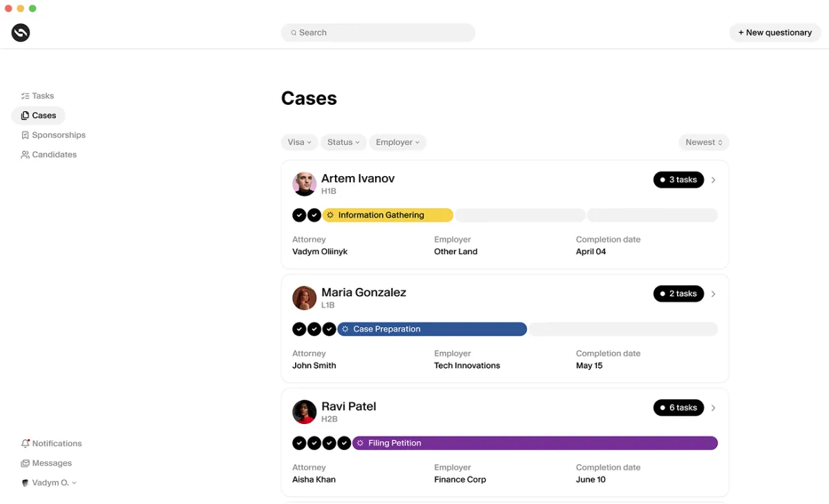 Manifest — Product design for a US visa management platform