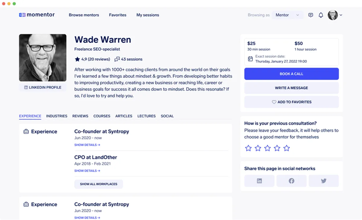 Momentor — Product design for an expert booking marketplace
