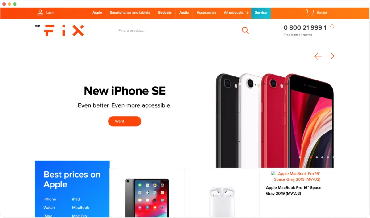Mr Fix — Web design for an Apple products store, before redesign
