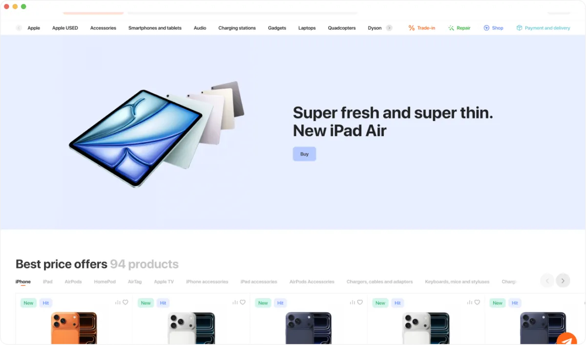 Mr Fix — Web design for an Apple products store, after redesign