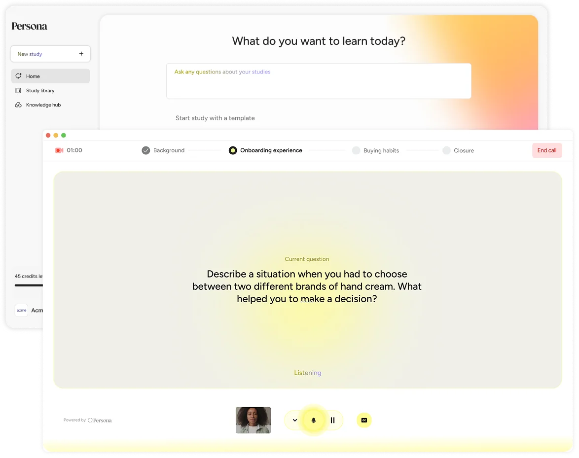 Persona — Product design for a B2B SaaS AI user-interview tool