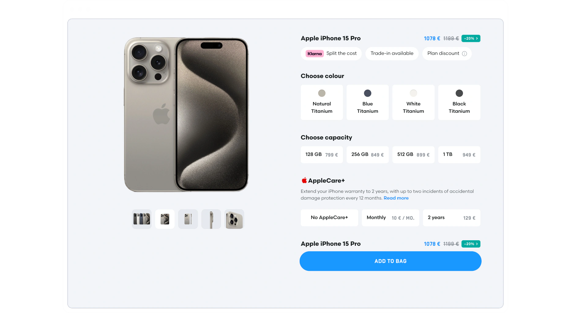 Single product configuration page