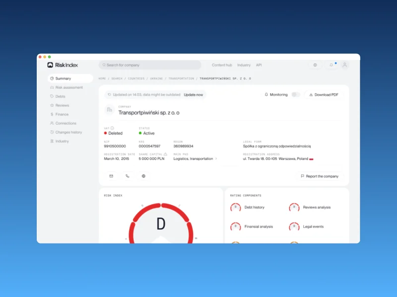 RiskIndex — B2B SaaS for evaluating business counterparty risk