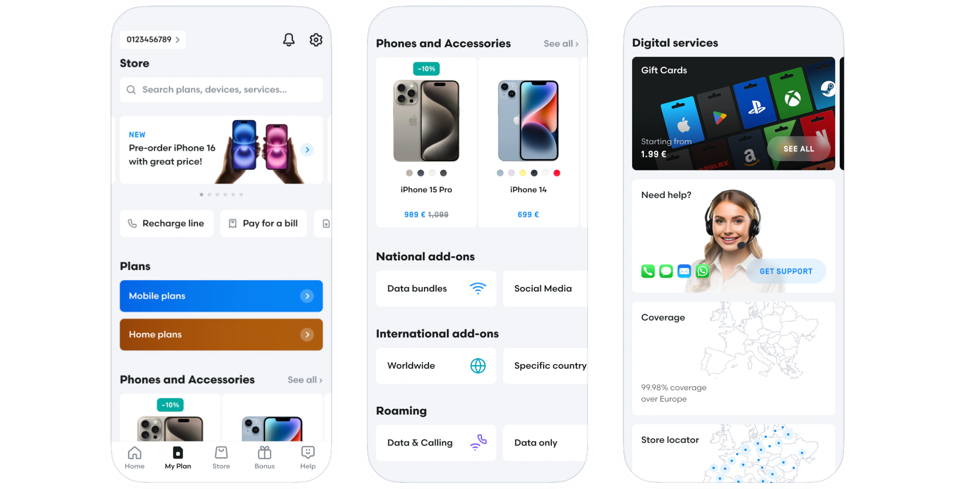 Redesigned store, add-ons and digital services screens