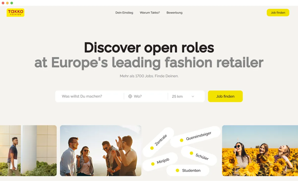 Takko — Web design for a fashion retailer career page